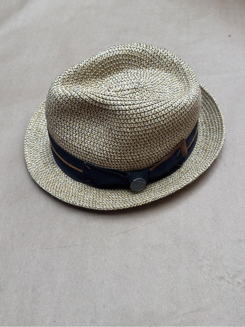 Scala Straw Fedora with Black Band and Brown Stitching